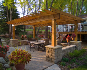Twin Cities backyard with patio and pergola.