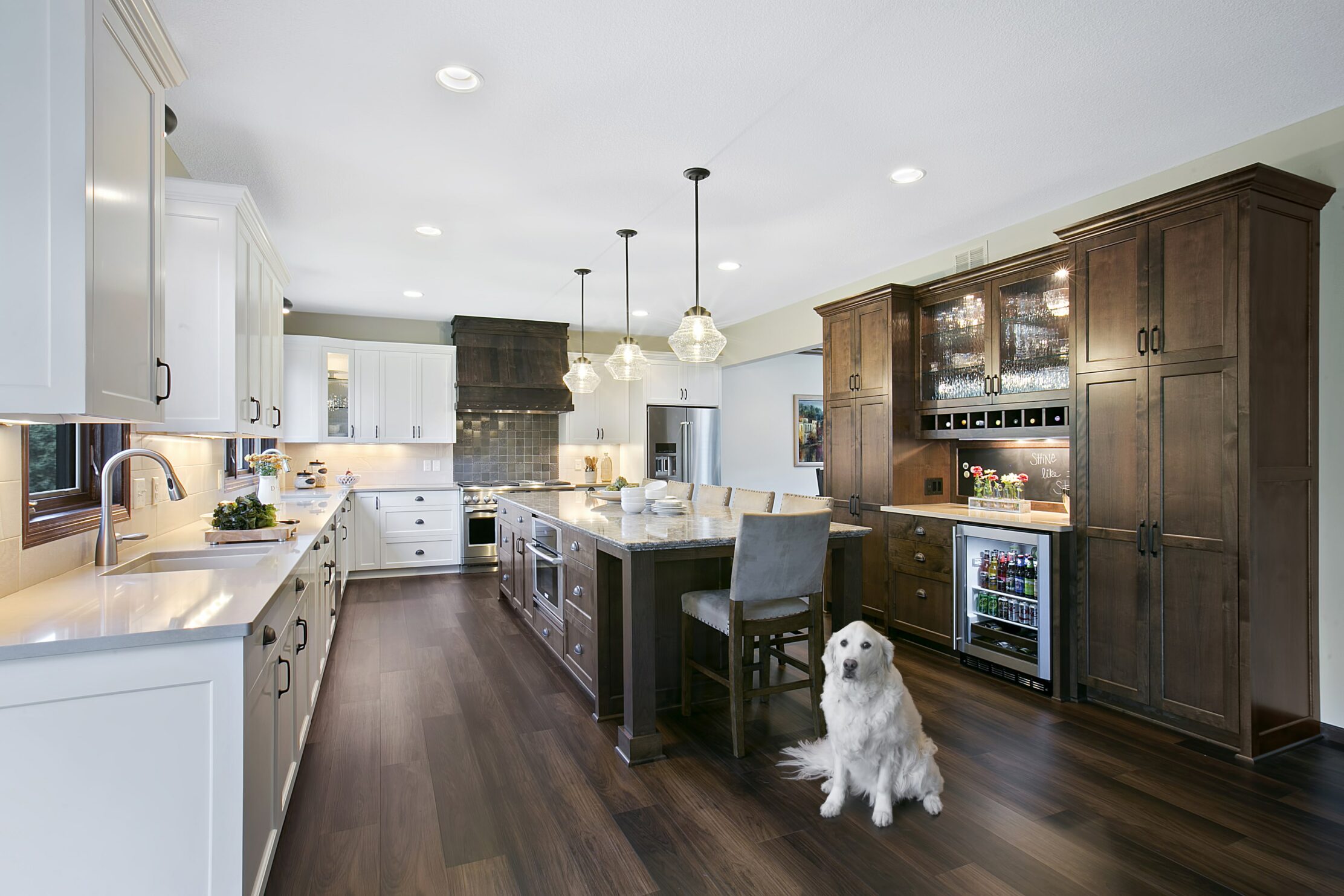 Twin Cities kitchen remodel with dog sitting in the middle