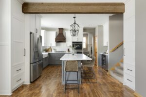 Kitchen with wooden floors.