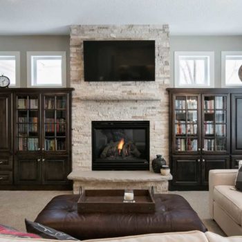 Fireplace with bookcases.
