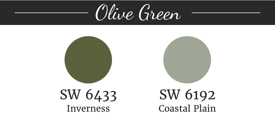 Olive paint swatches from Sherwin Williams.