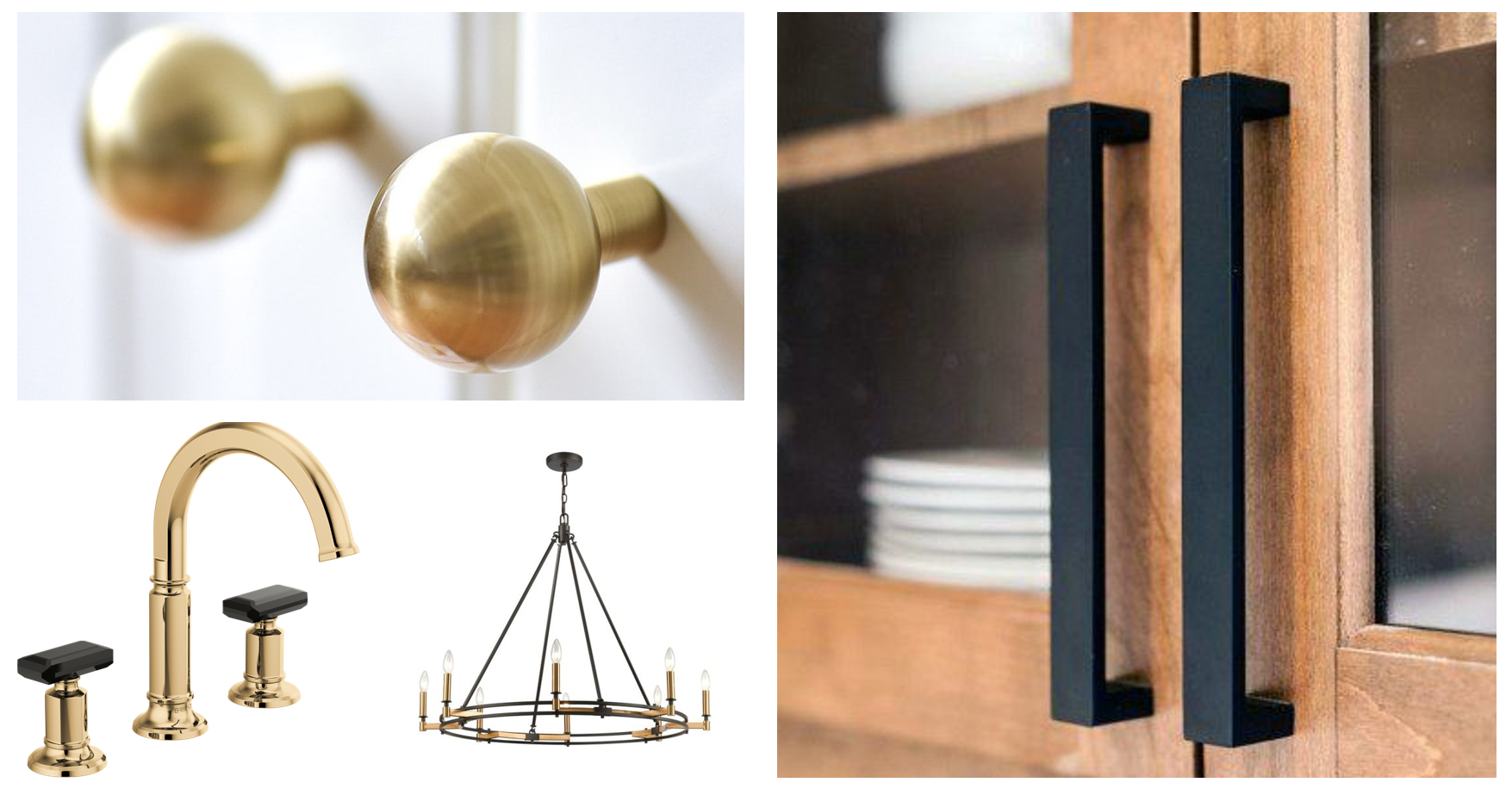 Home fixtures with mixed metals - matte black and gold.