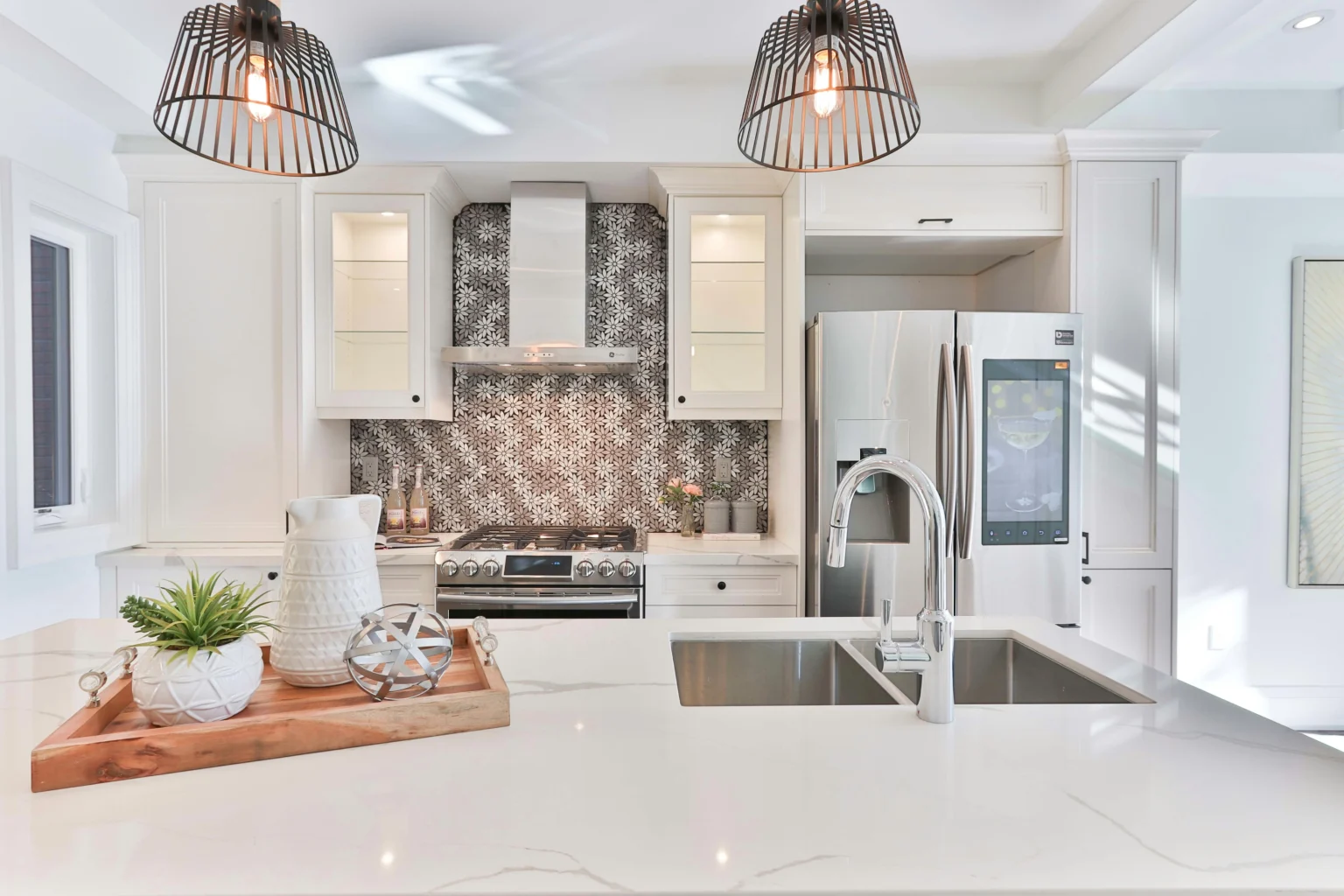 Modern kitchen with smart home automation devices