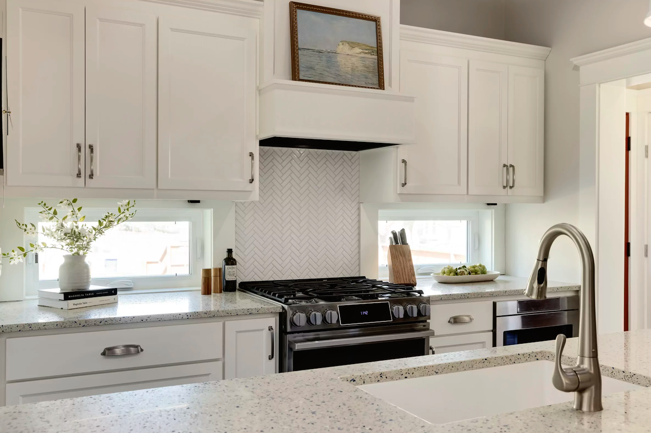 white countertop with colorful speckles