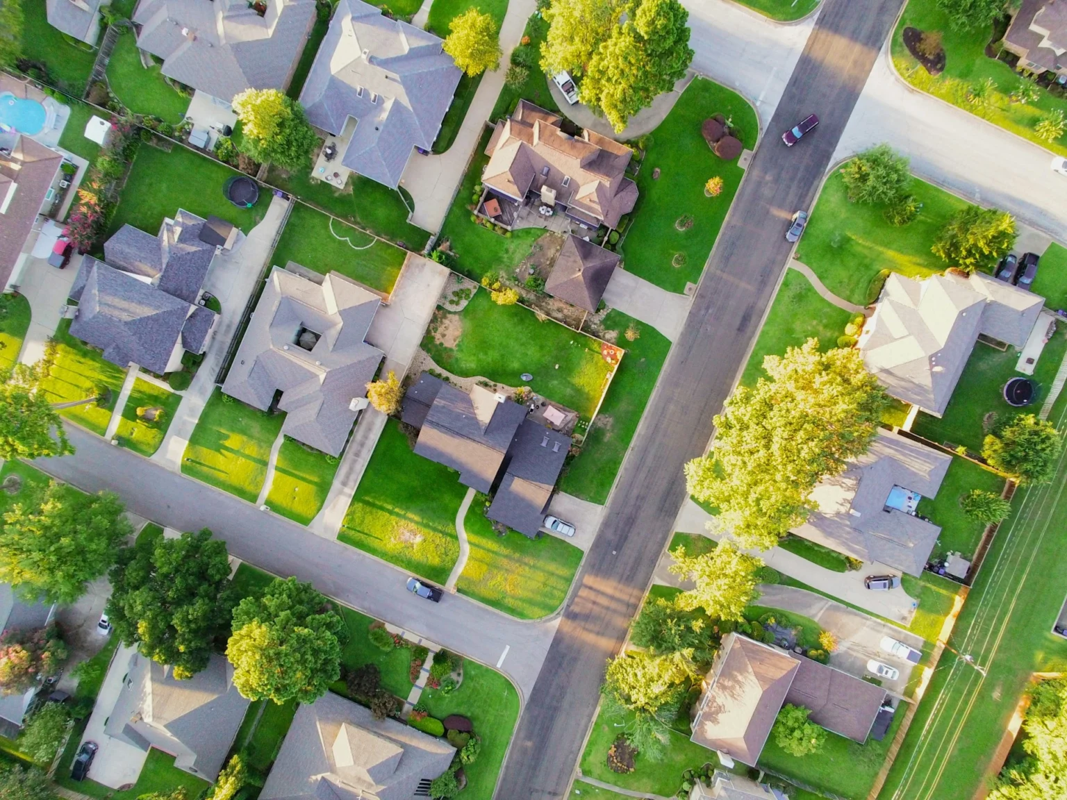 Aerial view of suburban neighborhood